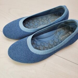 Vivaia Blue Marle Knit Round Toe Ballet Flats W 38.5 Sustainable Balletcore Chic